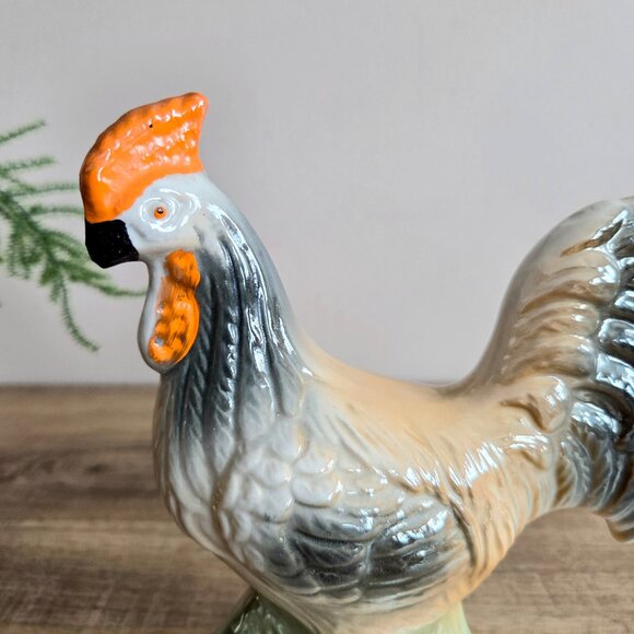Vintage 1980s Iridescent Lusterware Rooster Ceramic Figurine Farmhouse Decor - Picture 2 of 6